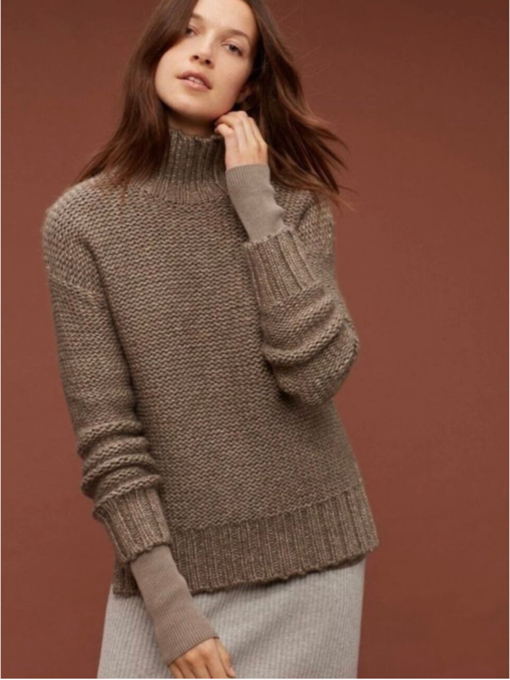 The Group Babaton Plumwood Turtleneck Sweater Size XS Taupe Brown Aritzia